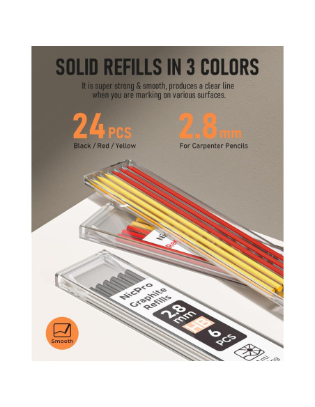 Juego de Lápices de Carpintero Nicpro con Sacapuntas y 26 Recargas