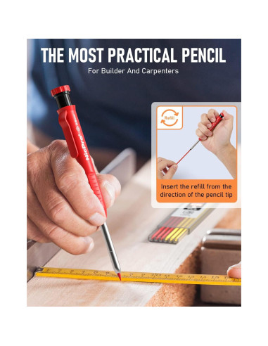 Juego de Lápices de Carpintero Nicpro con Sacapuntas y 26 Recargas