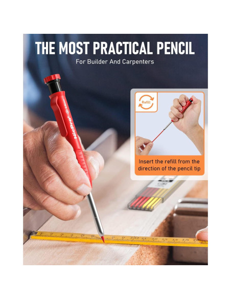 Juego de Lápices de Carpintero Nicpro con Sacapuntas y 26 Recargas