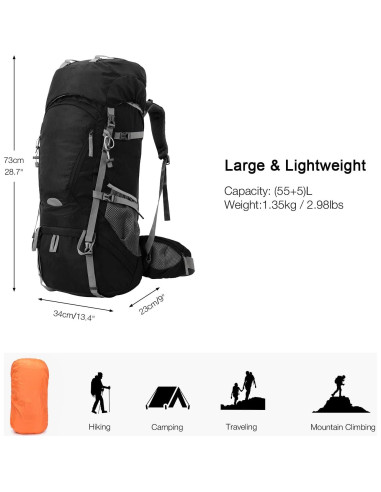 Mochila de Senderismo 60L Outplea Impermeable Unisex