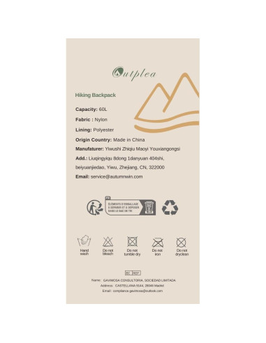 Mochila de Senderismo 60L Outplea Impermeable Unisex