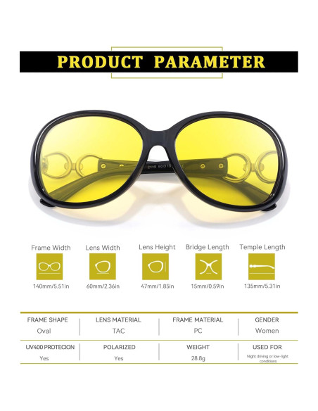Gafas de Visión Nocturna Polarizadas TJUTR para Mujeres