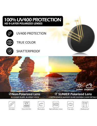 Gafas de sol polarizadas Sunier UV400 retro para hombres y mujeres