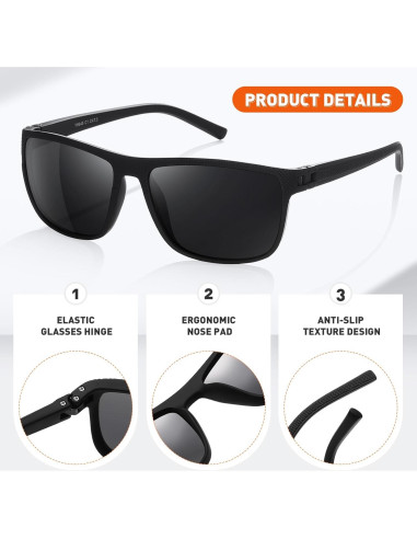 Gafas de Sol RMMEEY UV400 Polarizadas para Hombres Marco Negro