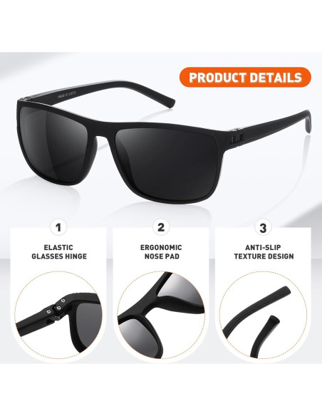 Gafas de Sol RMMEEY UV400 Polarizadas para Hombres Marco Negro