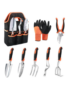 Juego de Herramientas de Jardín MECHEER 8 Piezas con Bolsa Naranja