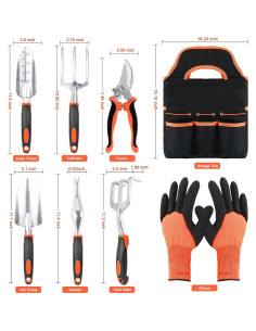 Juego de Herramientas de Jardín MECHEER 8 Piezas con Bolsa Naranja 2