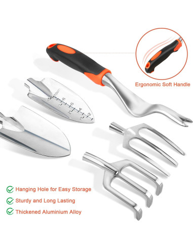 Juego de Herramientas de Jardín MECHEER 8 Piezas con Bolsa Naranja