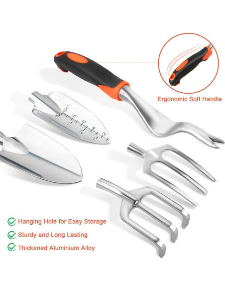 Juego de Herramientas de Jardín MECHEER 8 Piezas con Bolsa Naranja