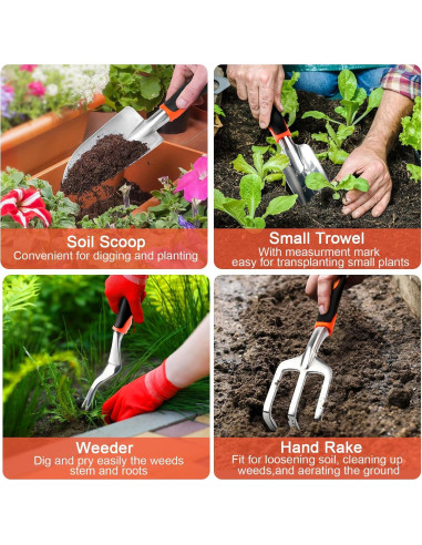 Juego de Herramientas de Jardín MECHEER 8 Piezas con Bolsa Naranja