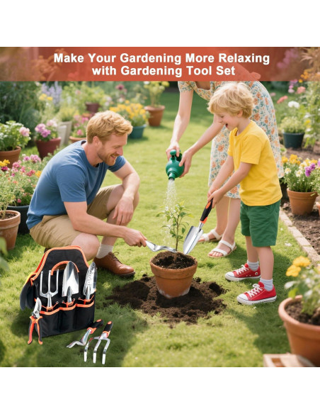 Juego de Herramientas de Jardín MECHEER 8 Piezas con Bolsa Naranja