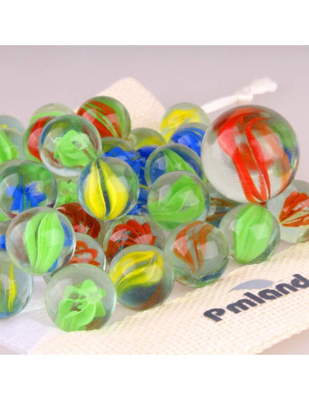 PMLAND 40 Canicas de Vidrio Ojos de Gato con Bolsa