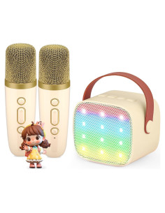 Mini máquina de karaoke VERKB con 2 micrófonos y Bluetooth