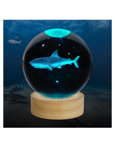 Luz Nocturna 3D Tiburón ZXBLAQ con Base de Madera LED 16 Colores