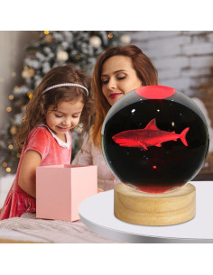 Luz Nocturna 3D Tiburón ZXBLAQ con Base de Madera LED 16 Colores 2
