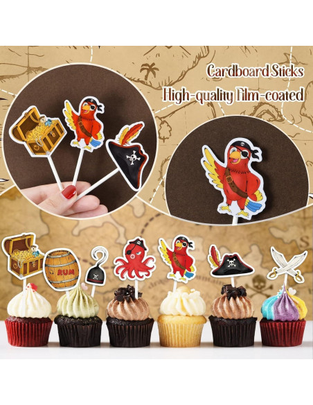 WERNNSAI 49 PCS Decoraciones Cupcakes Pirata - Fiesta Infantil