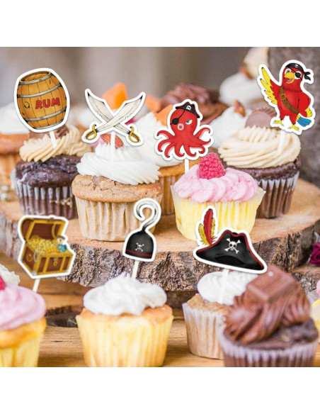 WERNNSAI 49 PCS Decoraciones Cupcakes Pirata - Fiesta Infantil