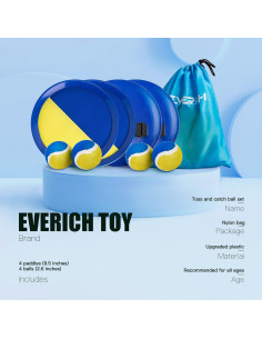 Juego de Lanzar y Atrapar EVERICH 4 Palas y 4 Pelotas 2