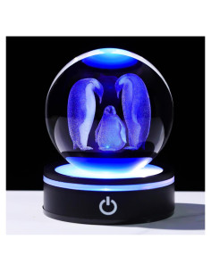 Figura de Pingüino de Cristal 3D con Base LED YWHL