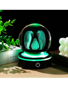 Figura de Pingüino de Cristal 3D con Base LED YWHL 2