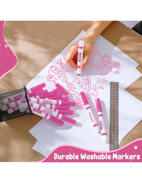 Marcadores Lavables Janlaugh 60 Pcs Punta Cónica Rosados