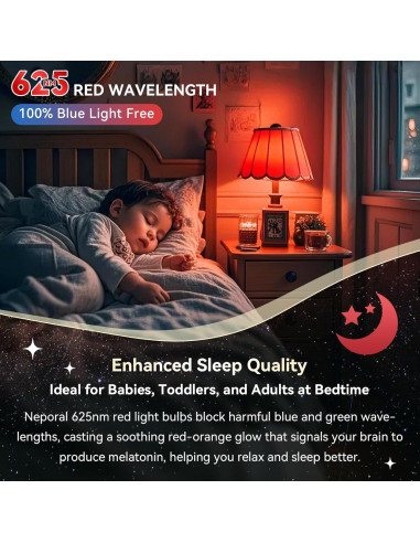 Bombillas LED rojas Neporal 9W 625nm para dormir - Paquete de 6