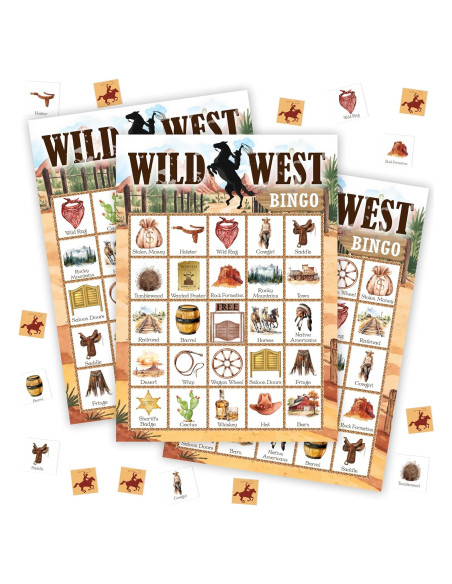 Juego de Bingo Viejo Oeste Tranfvging 24 Tarjetas y Fichas