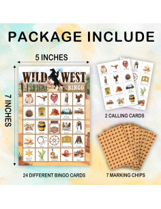 Juego de Bingo Viejo Oeste Tranfvging 24 Tarjetas y Fichas 2