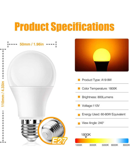 Bombillas LED Ámbar Neporal 9W, luz cálida 800 lúmenes
