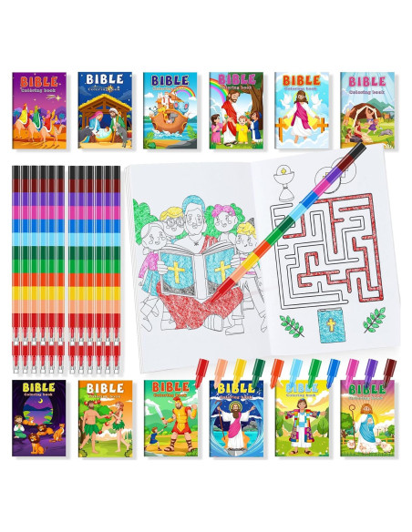BenLouis 24 Libros de Colorear Cristianos + 24 Crayones