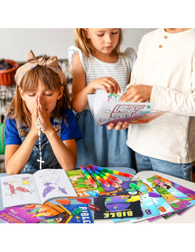 BenLouis 24 Libros de Colorear Cristianos + 24 Crayones