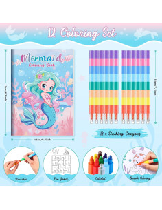 BenLouis 24 Libros de Colorear Sirena + 24 Crayones 2