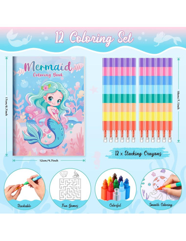 BenLouis 24 Libros de Colorear Sirena + 24 Crayones