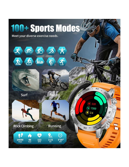 Reloj Inteligente Militar SUNKTA FV10-B 1.45'' AMOLED 100 Modos