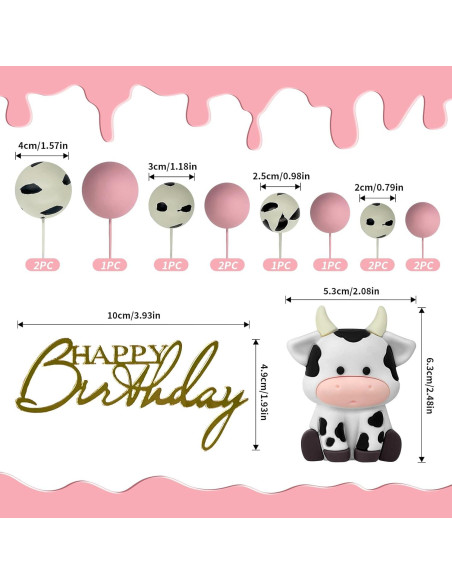 14 Piezas Decoraciones de Pastel de Vaca Zafena Rosa