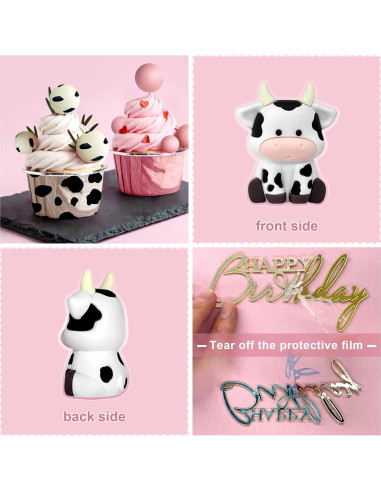 14 Piezas Decoraciones de Pastel de Vaca Zafena Rosa