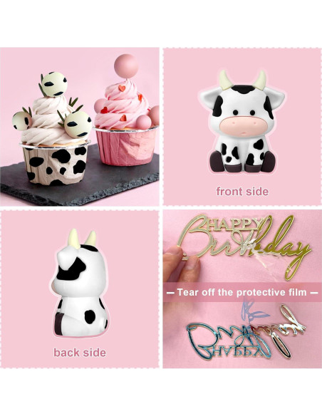 14 Piezas Decoraciones de Pastel de Vaca Zafena Rosa
