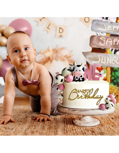 14 Piezas Decoraciones de Pastel de Vaca Zafena Rosa