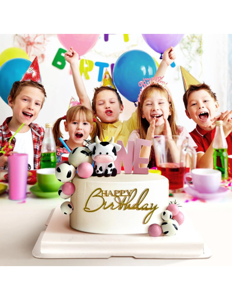 14 Piezas Decoraciones de Pastel de Vaca Zafena Rosa