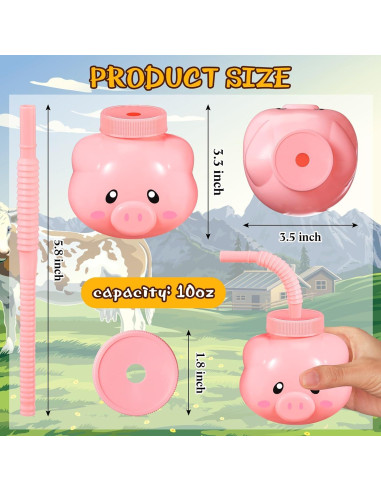 Tazas de Animales de Granja Roshtia 12 Piezas con Pajitas