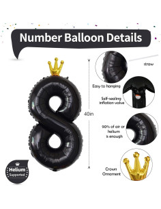 Globo de Número 8 Negro 101,6 cm de Foil para Fiesta 2