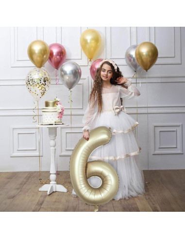 Globo de Número 6 Metálico Oro Claro 100 cm para Fiestas