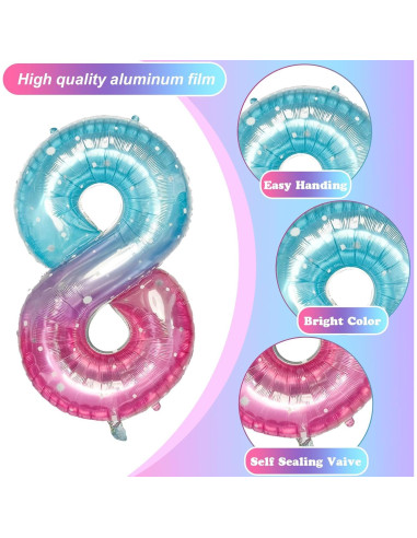 Globo Número 8 Morado Teal 101,6 cm de Mylar para Fiestas