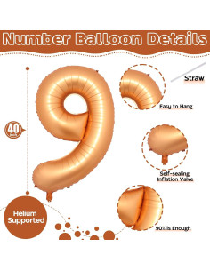 Globo de Número 9 Naranja 101,6 cm para Cumpleaños 2