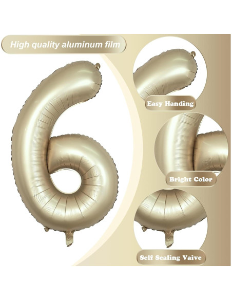 Globo de Número 6 Metálico Oro Claro 100 cm para Fiestas