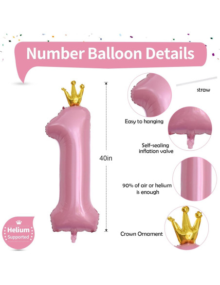 Globo de Número 1 Rosa Pastel 101,6 cm para Fiestas