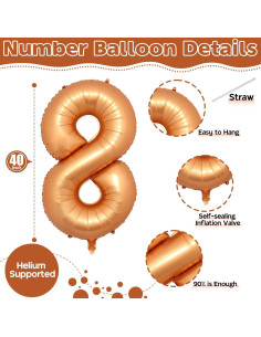 Globo de Número 8 Naranja Isndare 101,6 cm para Fiestas 2