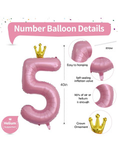 Globo de Número 5 Rosa Pastel 101.6 cm Aluminio Fiesta 2