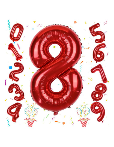 Globo Número 8 Rojo 101,6 cm Autoinflable para Fiestas