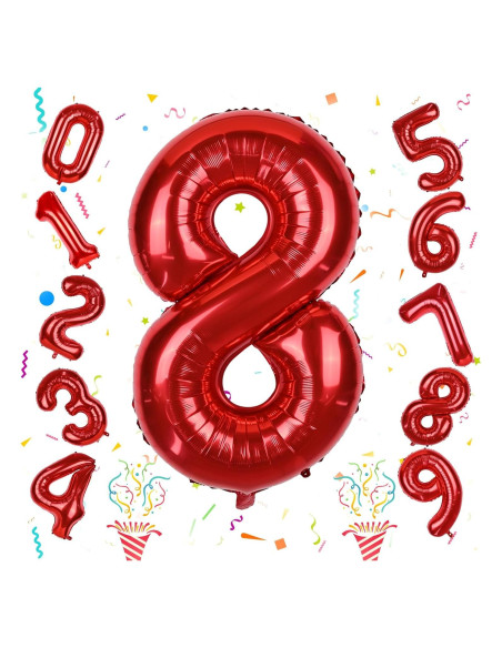 Globo Número 8 Rojo 101,6 cm Autoinflable para Fiestas